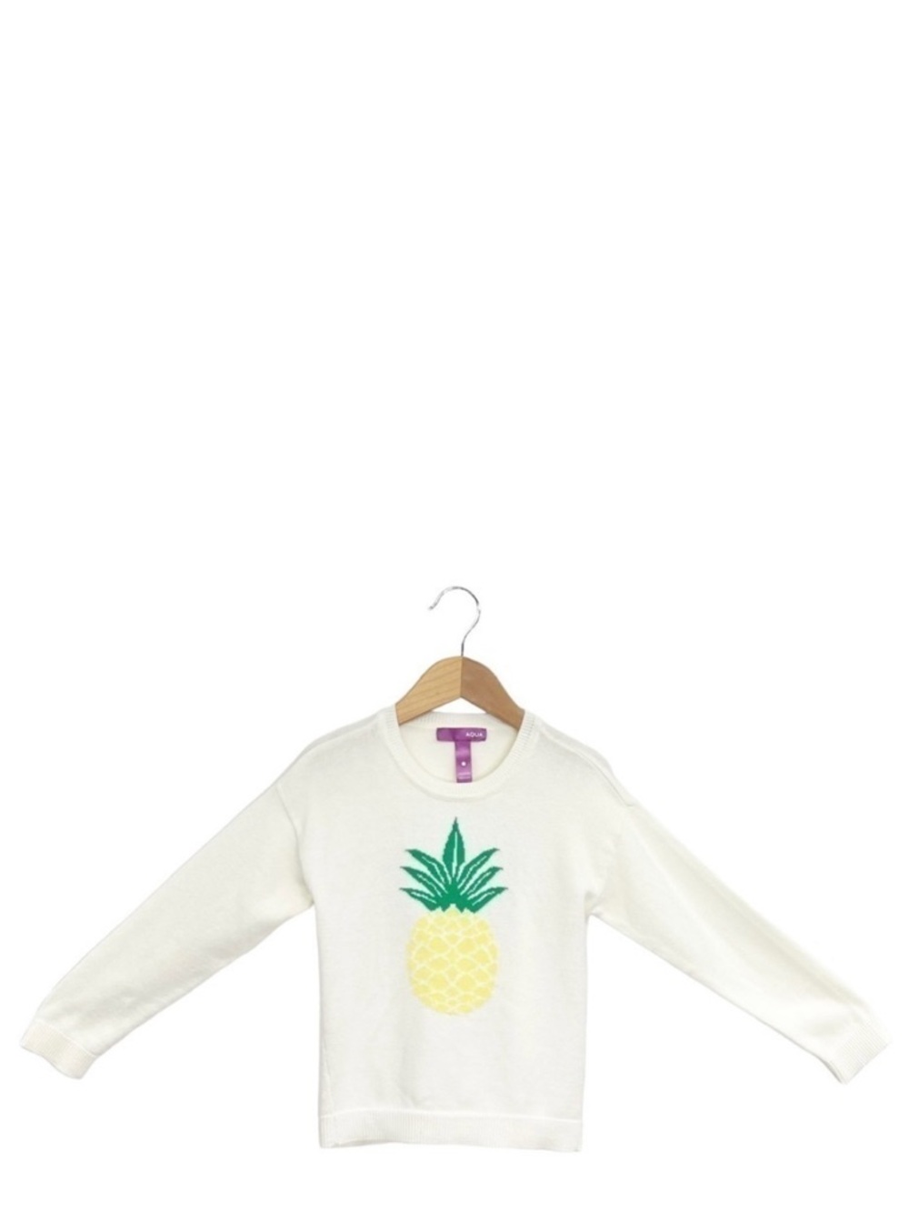 Aqua Sweater Girl’s Crew Neck Pineapple Size 4 Ivory Yellow Green Cotton New